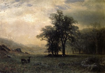 Albert Bierstadt Painting - Deer in a Landscape Albert Bierstadt